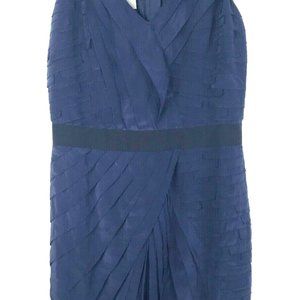 New Sachin + Babi Silk Cocktail Dress Women's Size 6 Navy Sheath Ruffle Pleated